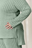 Basic Bae Full Size Ribbed High-Low Top and Wide Leg Pants Set 