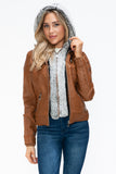 YMI Faux Layered Double-Zipper Jacket with Fuzzy Hood 