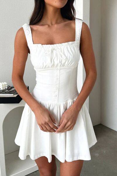 Decorative Button Square Neck Cami Dress Dresses
