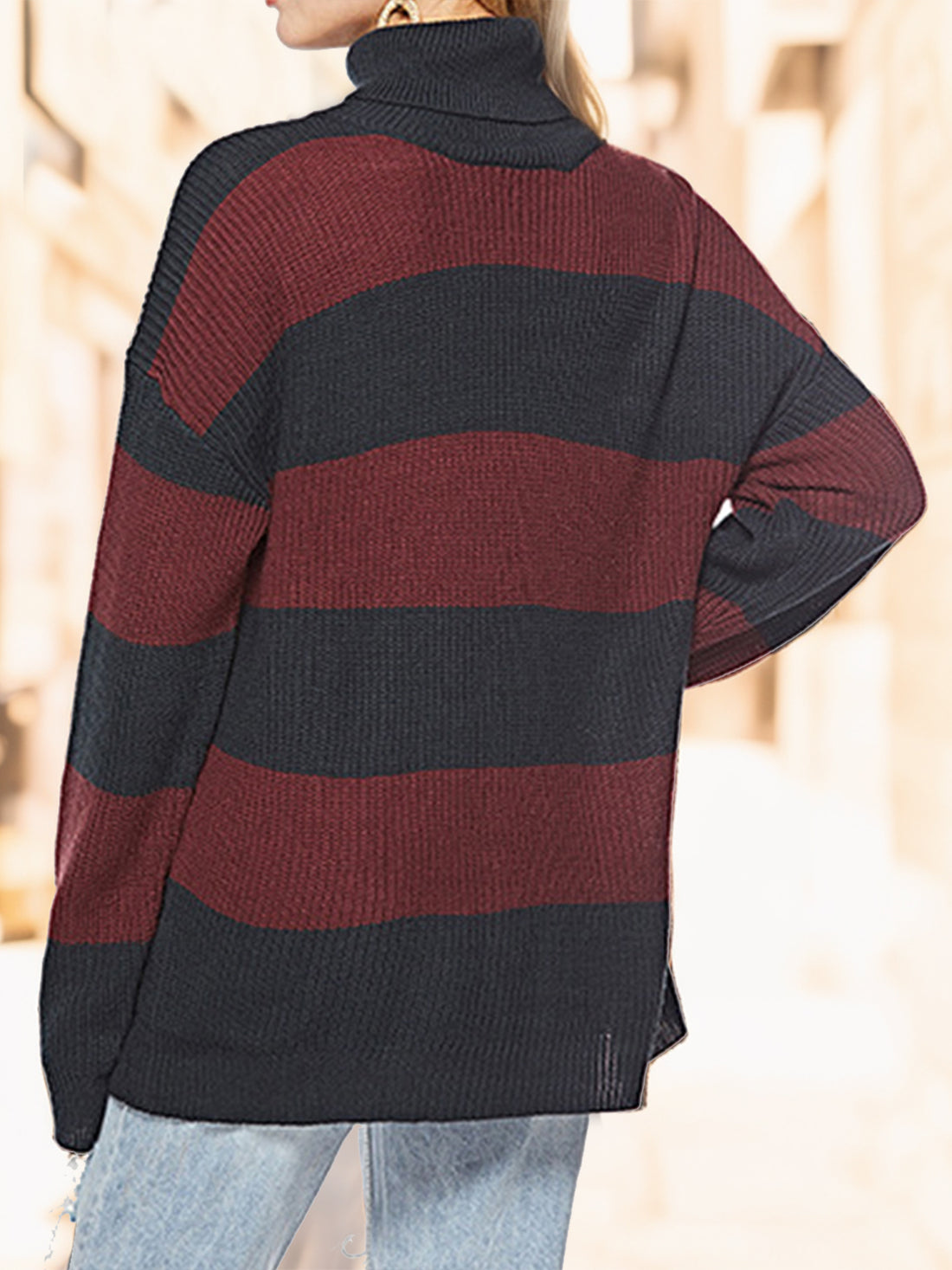 Striped Turtleneck Long Sleeve Sweater 