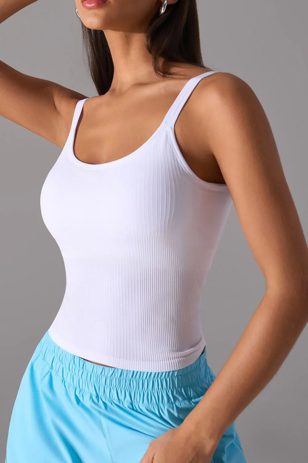 Scoop Neck Active Tank with Detachable Chest Pads 