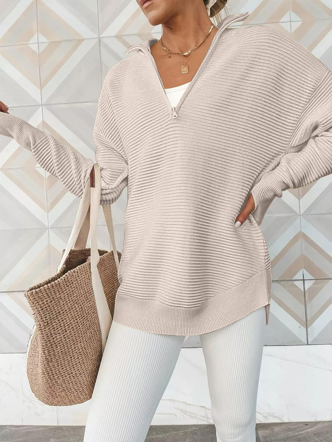 Half Zip Long Sleeve Knit Top 