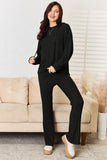 Basic Bae Full Size Ribbed Drawstring Hooded Top and Straight Pants Set 