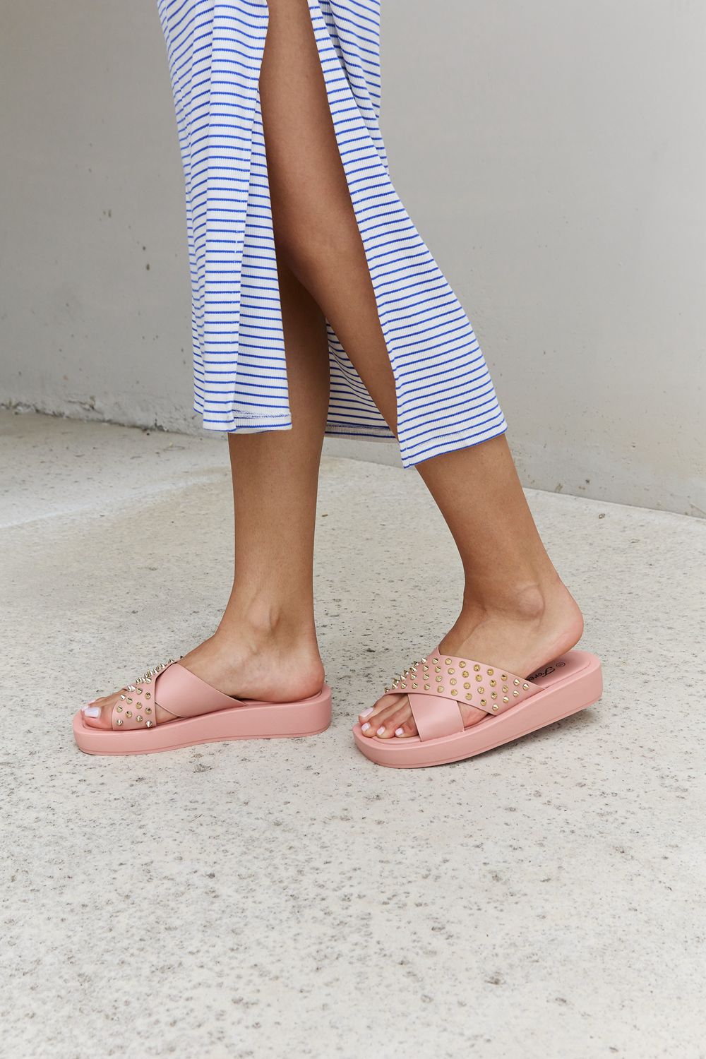 Forever Link Studded Cross Strap Sandals in Blush Footwear