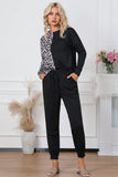 Leopard Round Neck Top and Drawstring Pants Lounge Set Lingerie & Nightwear