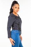 American Bazi Off Shoulder Lace Up Denim Jacket 