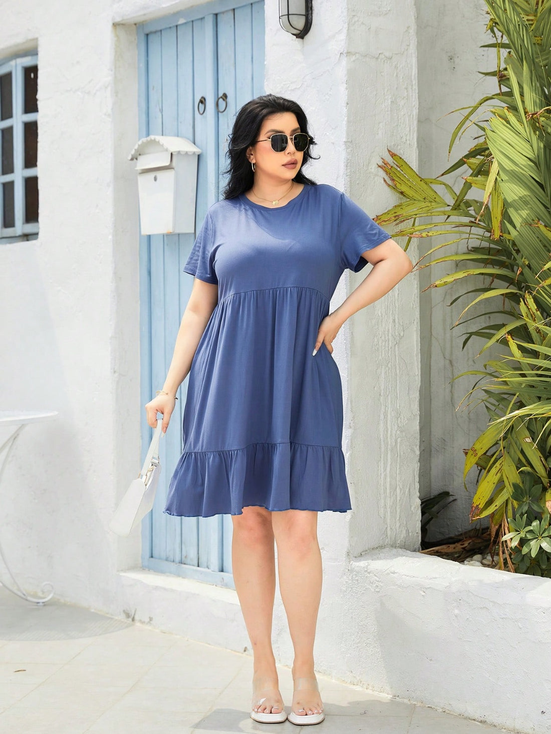 Plus Size Round Neck Short Sleeve Dress 