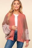 Haptics Zip Up Color Block Bomber Jacket with Side Pockets 