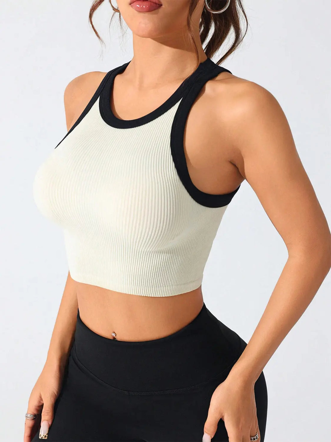 Contrast Trim Round Neck Active Tank 