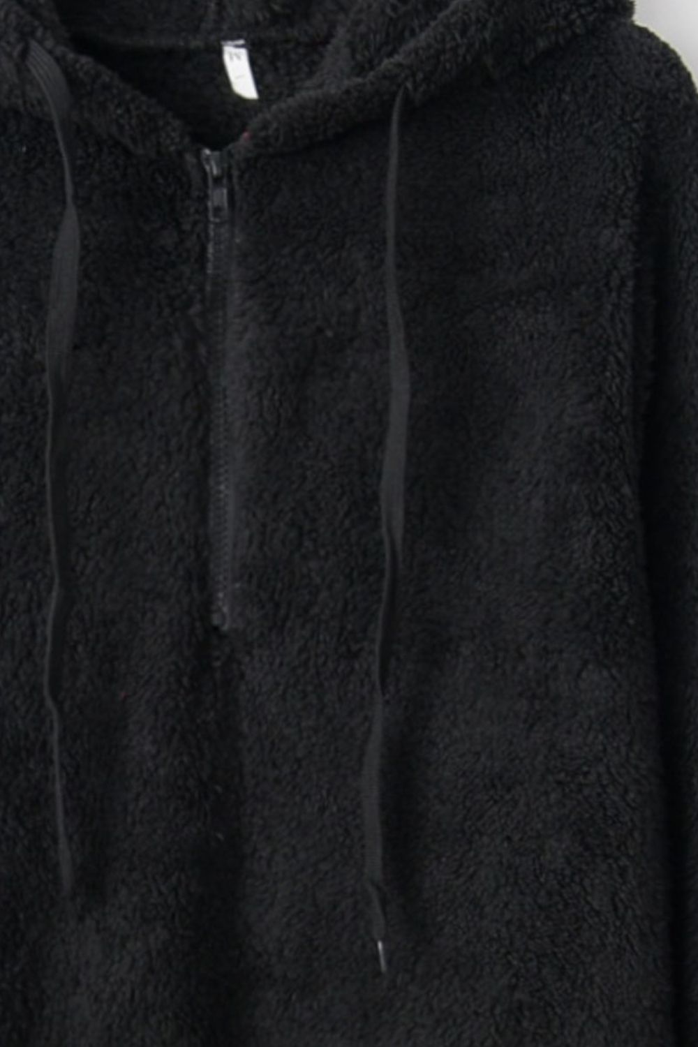 Full Size Quarter-Zip Drawstring Teddy Hoodie 