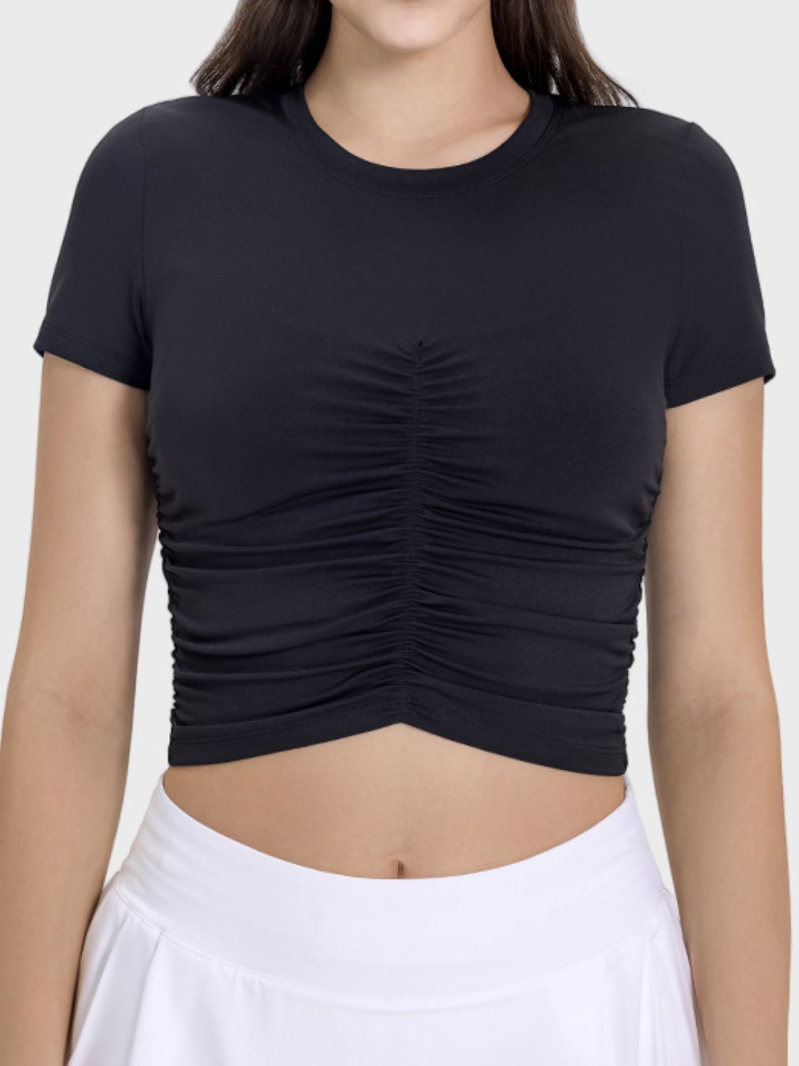 Millennia Ruched Round Neck Short Sleeve Active T-Shirt 