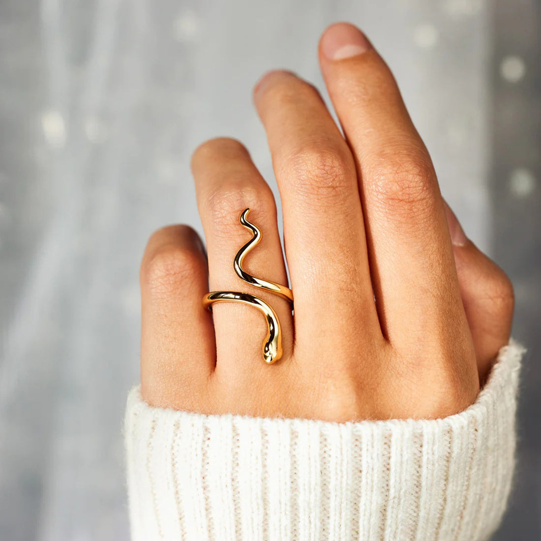 Snake Shape 18K Gold-Plated Bypass Ring 