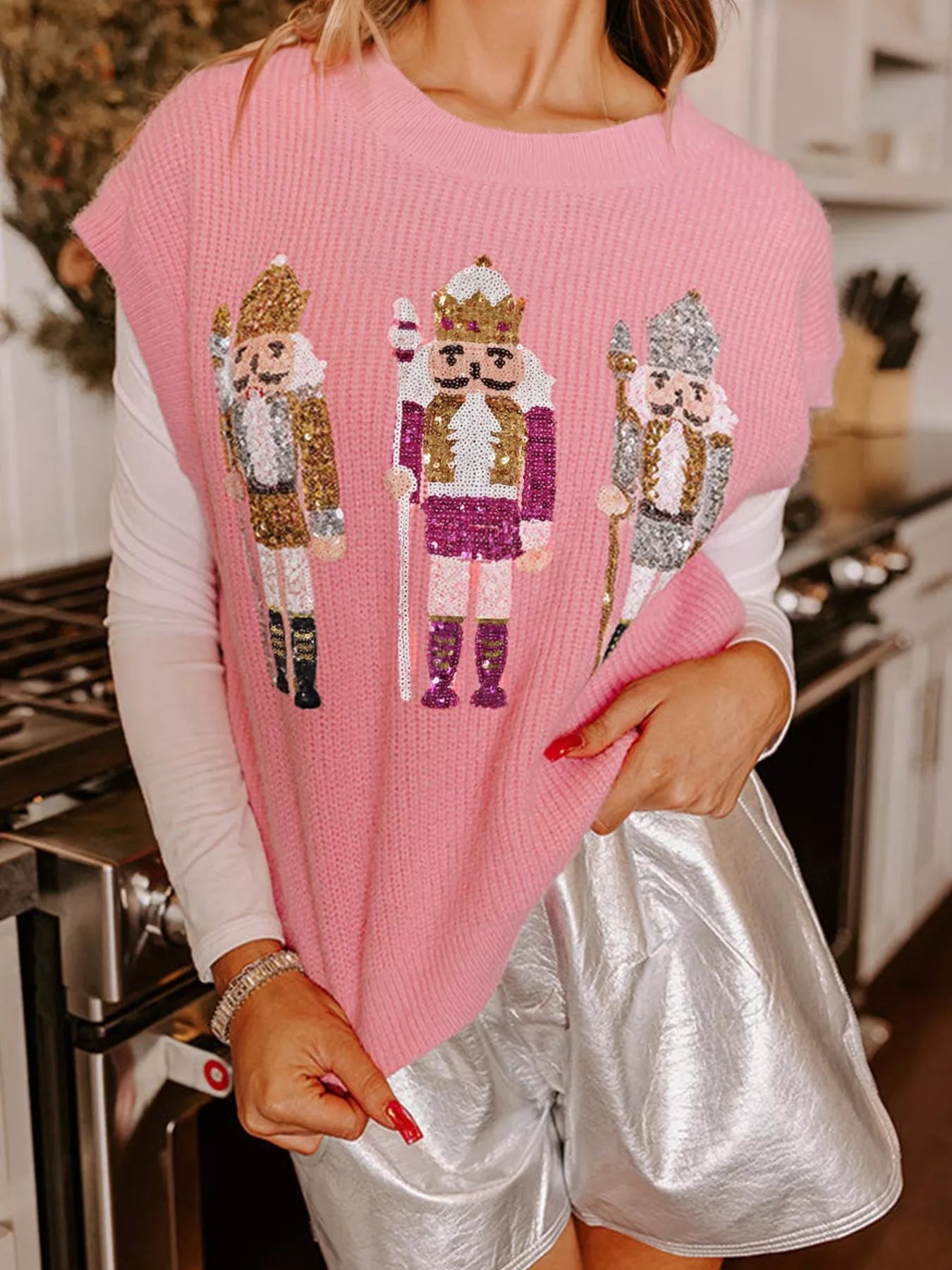 Nutcracker Sequin Short Sleeve Sweater Vest 