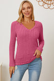 Basic Bae Full Size Ribbed V-Neck Long Sleeve T-Shirt 