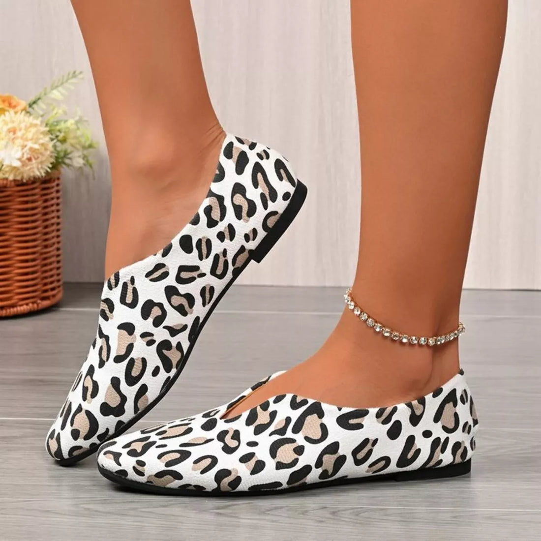 Leopard Square Toe Slip-Ons 