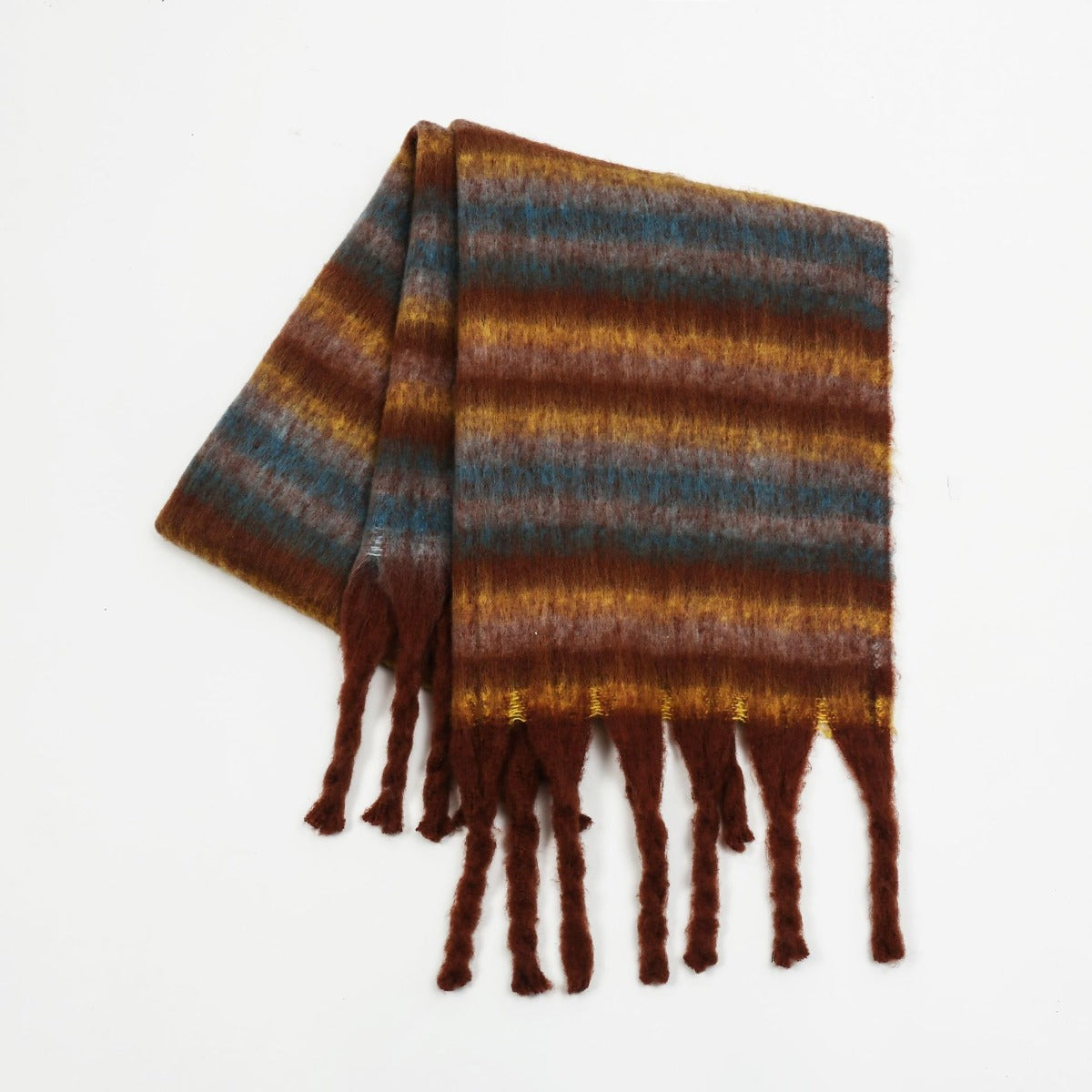 Fringe Contrast Striped Polyester Scarf 