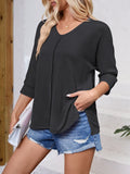 Lovelet Textured Round Neck Three-Quarter Sleeve Blouse 