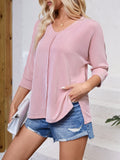 Lovelet Textured Round Neck Three-Quarter Sleeve Blouse 