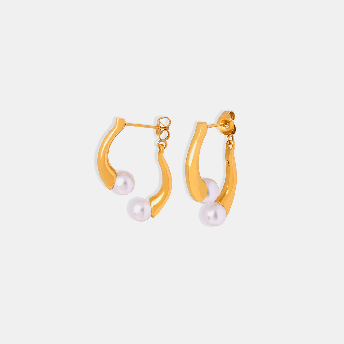 Synthetic Pearl Asymmetrical Titanium Steel Earrings 