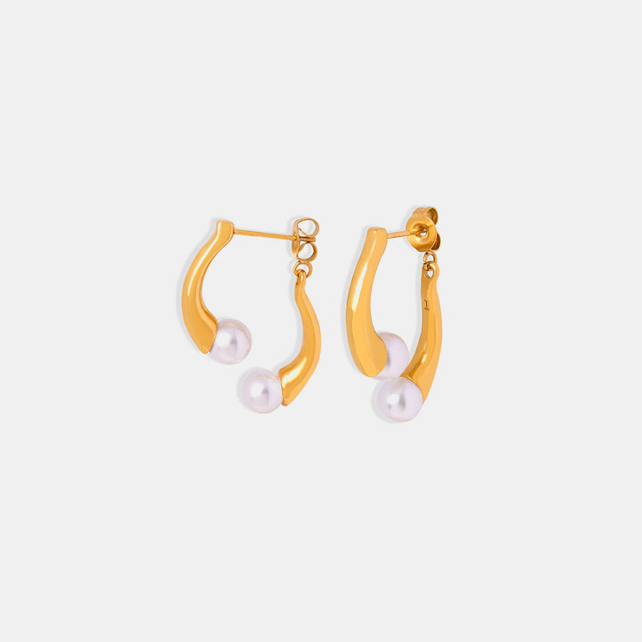 Synthetic Pearl Asymmetrical Titanium Steel Earrings 