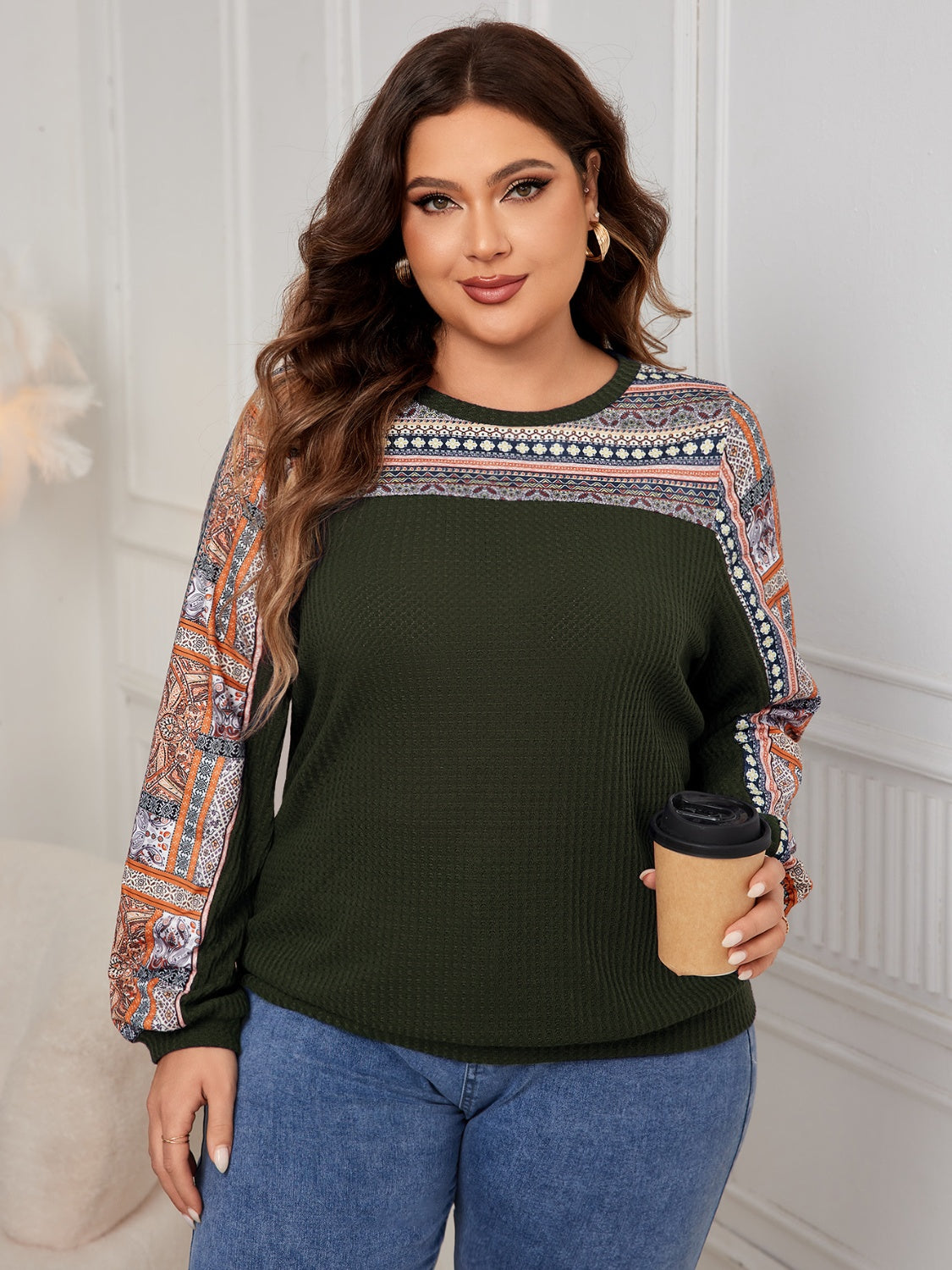 Honey Plus Size Printed Long Sleeve Sweatshirt 
