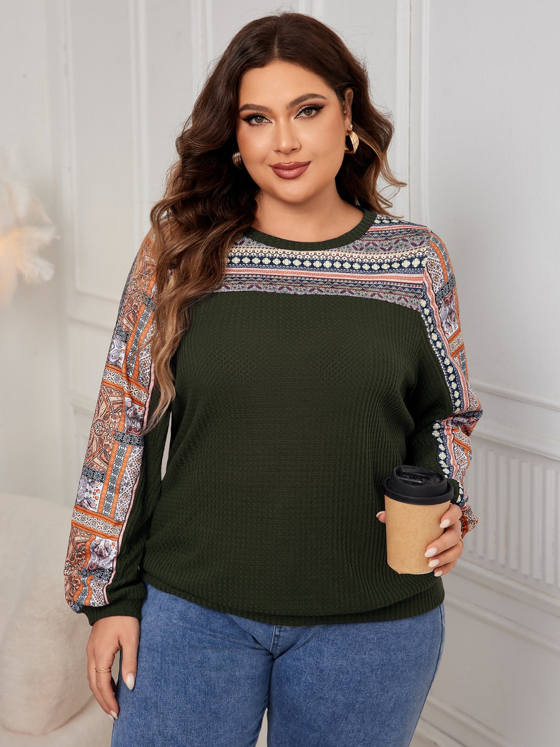 Honey Plus Size Printed Long Sleeve Sweatshirt 