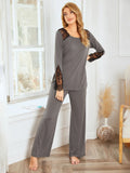 Lace Detail Long Sleeve Top and Pants Lounge Set Lingerie & Nightwear