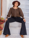 Plus Size Lace Detail Round Neck Long Sleeve Blouse 