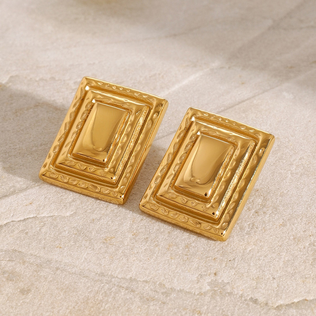 18K Gold-Plated Stainless Steel Square Shape Earrings 