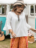 Plus Size Lace Detail V-Neck Three-Quarter Sleeve Blouse 
