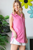 Heimish Full Size Texture Button Up Sleeveless Top 