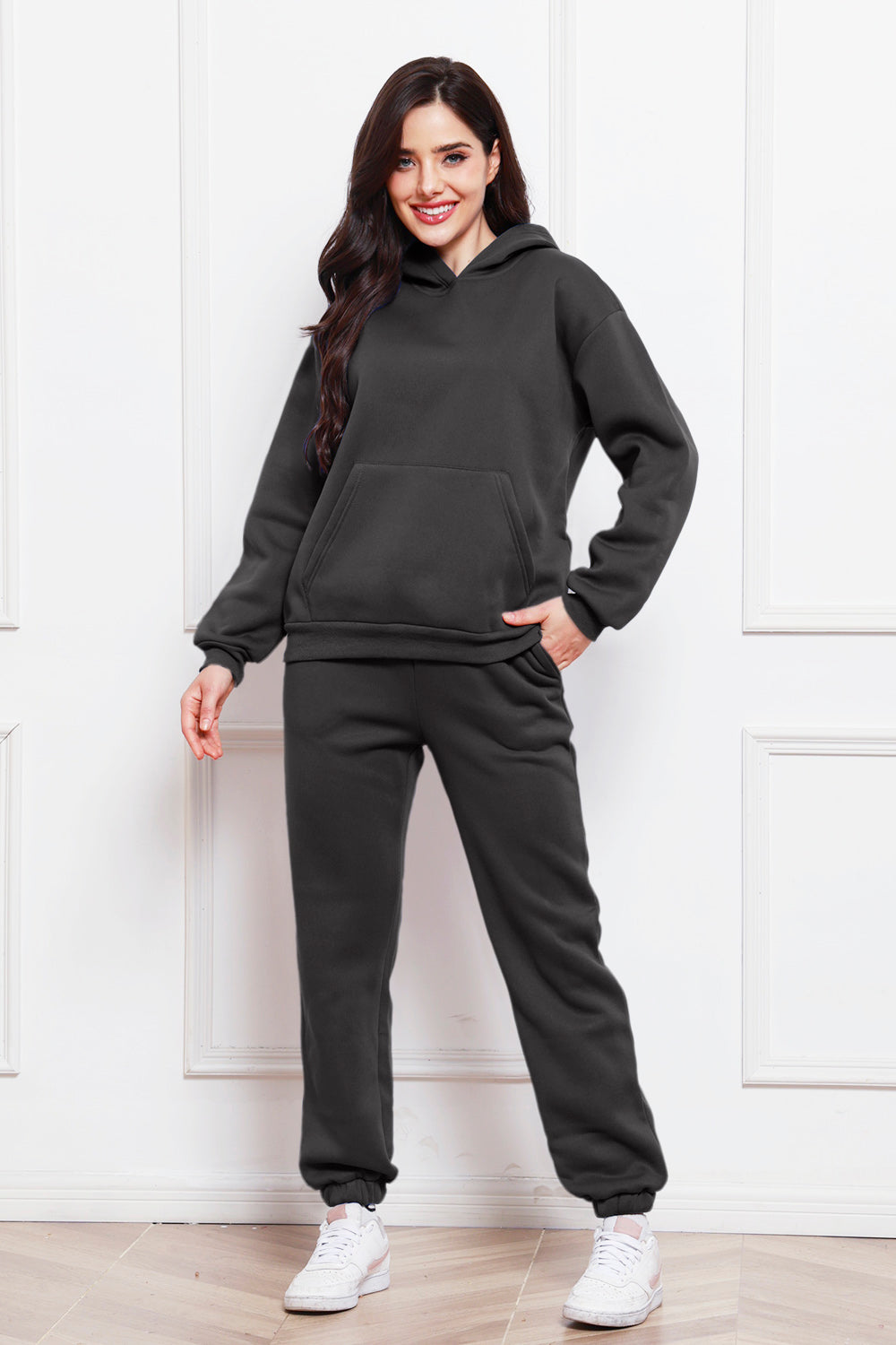 Drop Shoulder Long Sleeve Hoodie and Pants Set 