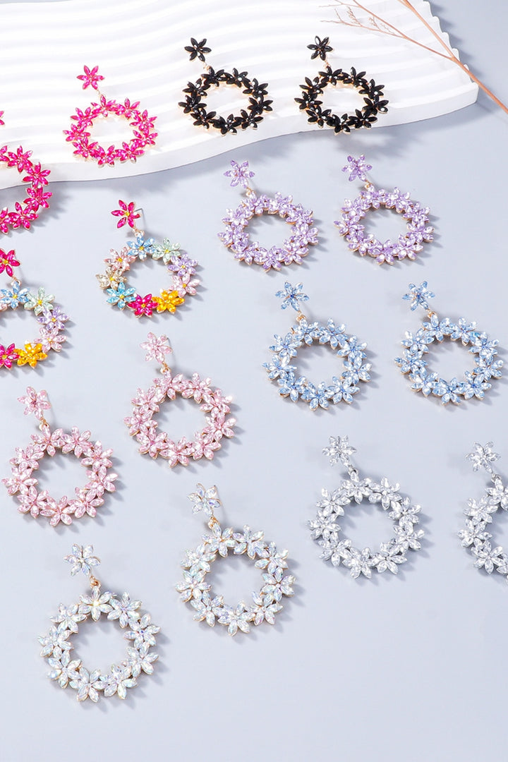 Rhinestone Flower Dangle Earrings 