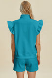 Double Take Full Size Texture Flounce Sleeve Top and Shorts Set 