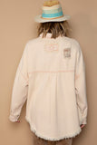 POL Button Down Raw Hem Distressed Shacket 