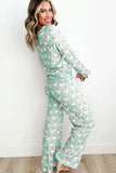 Santa Print Long Sleeve Top and Pants Lounge Set 