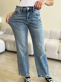Judy Blue Full Size Mid Rise Distressed Straight Jeans 