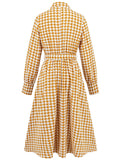Tied Houndstooth Long Sleeve Midi Dress 