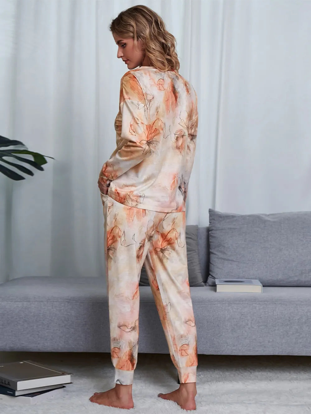 Shiny Tie-Dye Round Neck Top and Pants Lounge Set Lingerie & Nightwear