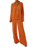 Collared Neck Long Sleeve Top and Pants Lounge Set Lingerie & Nightwear