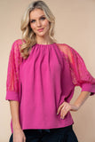 White Birch Round Neck Lace Half Sleeve Blouse 