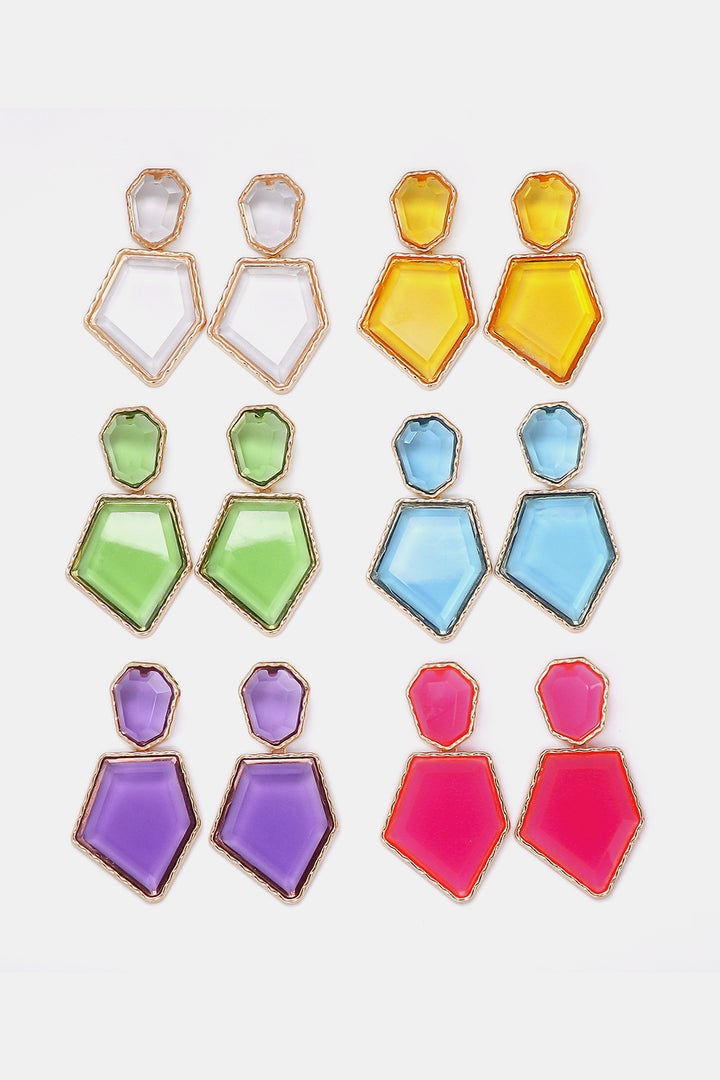 Geometrical Shape Zinc Alloy Frame Resin Dangle Earrings 