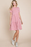 BOMBOM Printed Short Sleeve Mini Dress 