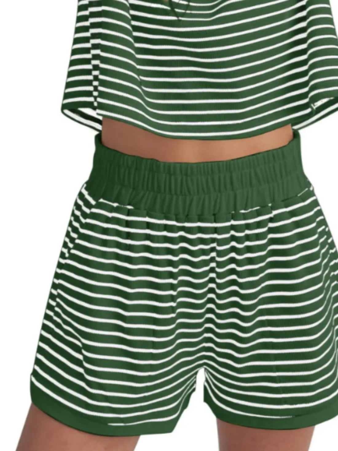 Full Size Contrast Striped T-Shirt and Shorts Set Plus Size Two Piece Dresses