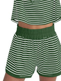 Full Size Contrast Striped T-Shirt and Shorts Set Plus Size Two Piece Dresses