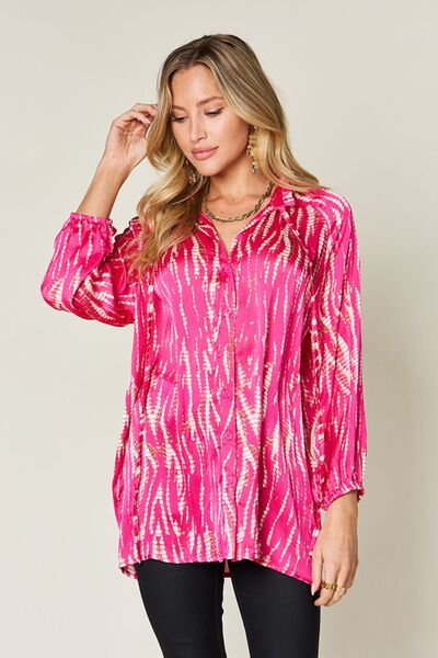 Double Take Full Size Printed Button Up Long Sleeve Shirt 