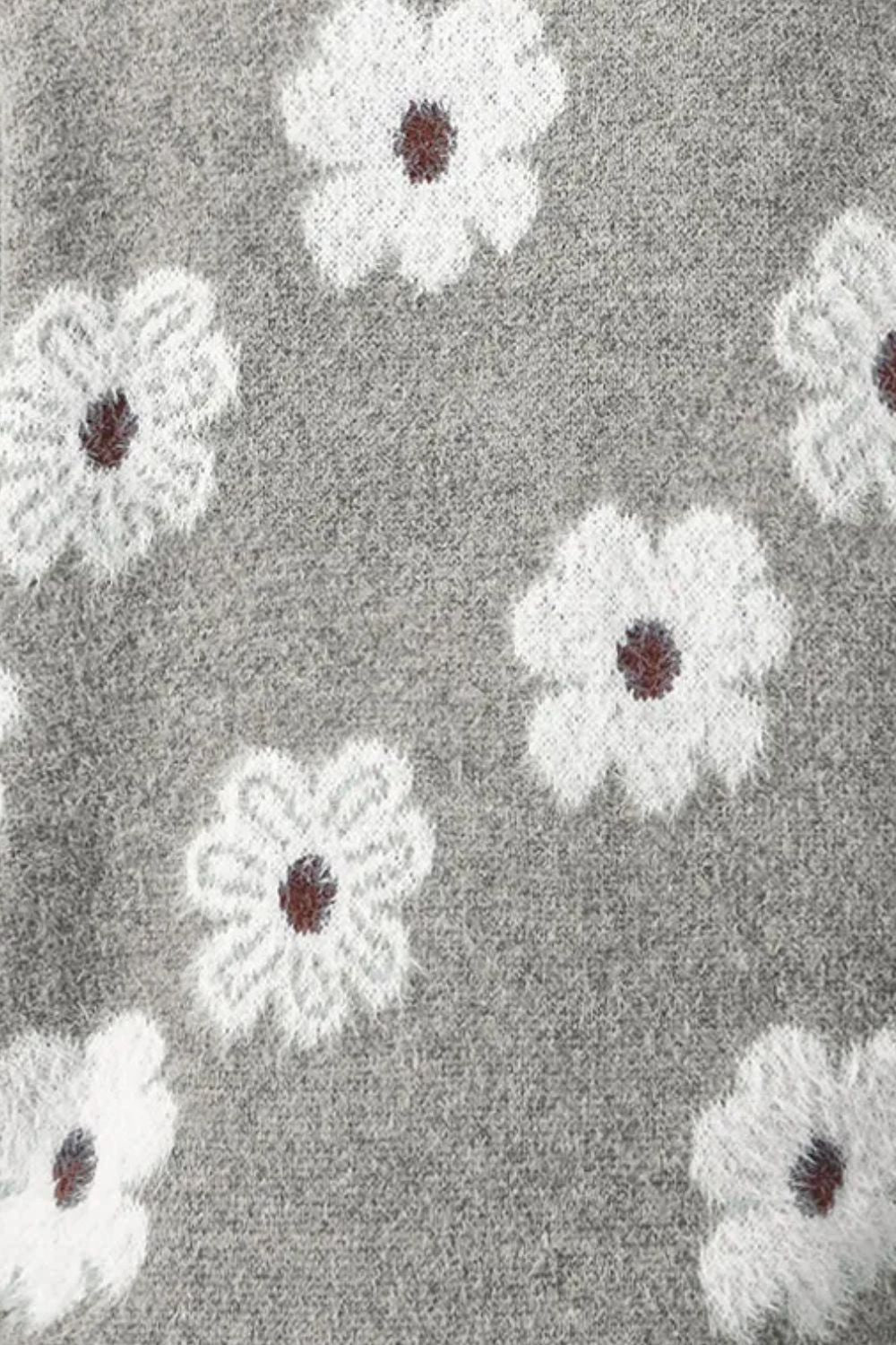 Flower Half Zip Long Sleeve Sweater 