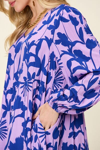 Double Take Full Size Printed Ruffle Hem Dress with Pocket 