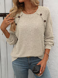 Mandy Decor Button Long Sleeve Ribbed T-Shirt 