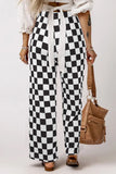 Black 2-Tone Checked Print High Waist Wide Leg Pants Bottoms/Pants & Culotte